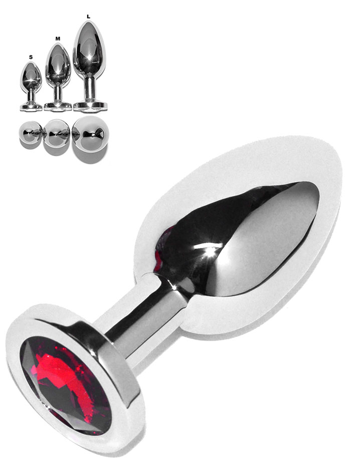 Rosebud Stainless Steel Buttplug With Red Crystal - Large